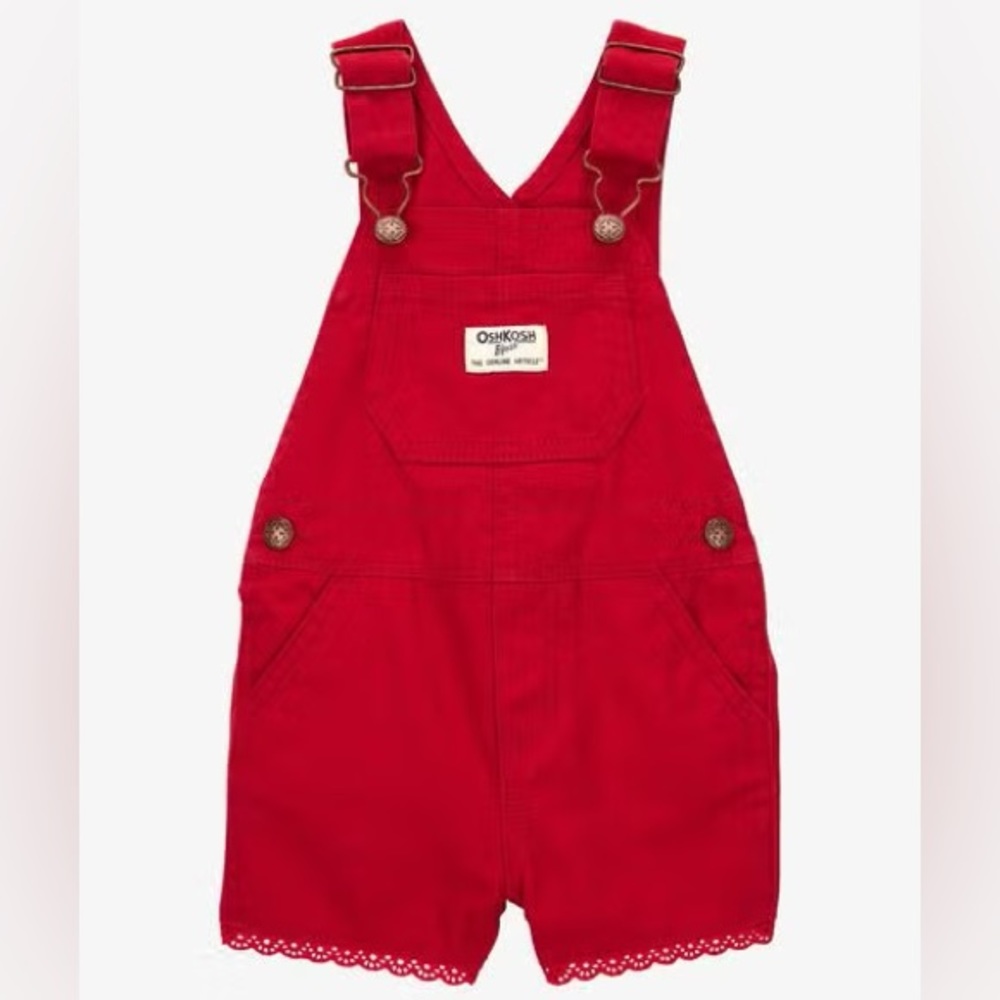 Oshkosh 2T Baby Twill Eyelet Shortalls - Red
